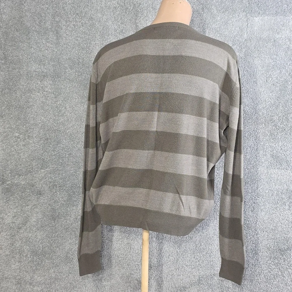 Zara Knit‎ Sweater Mens Small Gray Striped V Neck Cotton Lightweight Pullover